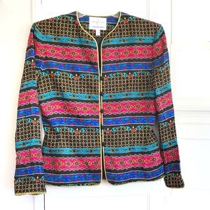 ADRIANNA PAPELL Safe Silk Evening Jacket Blazer Button Front Gold Detail Size 10